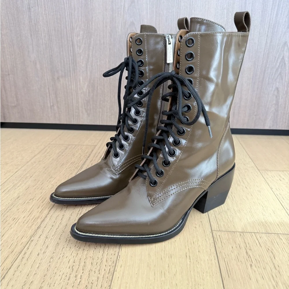 Chloé Brown Lace-Up Ankle Boots - Picture 5 of 9